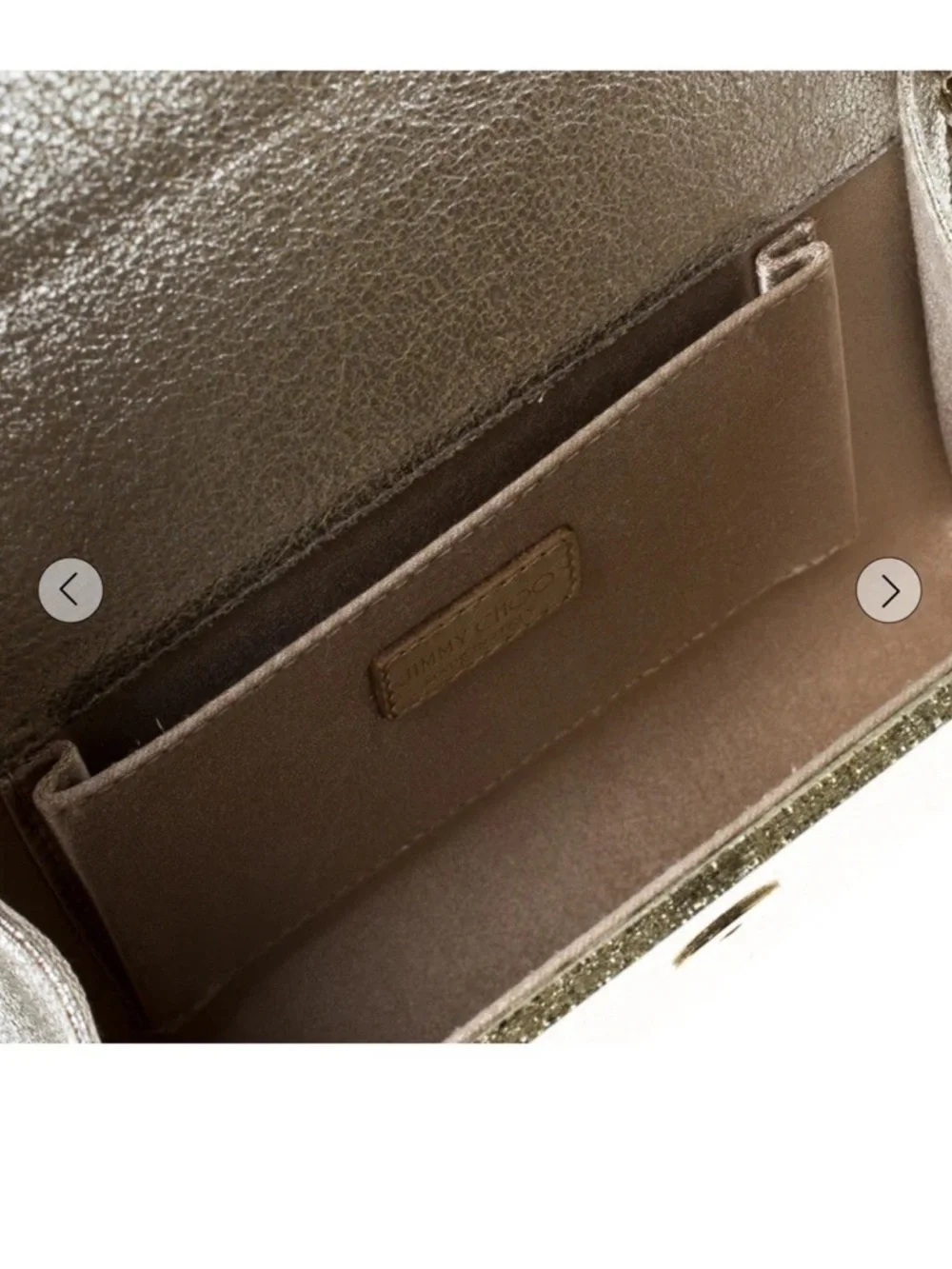 Jimmy Choo Gold Champagne Glitter Acrylic Candy Clutch Bag